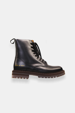 black leather combat boots common projects womens