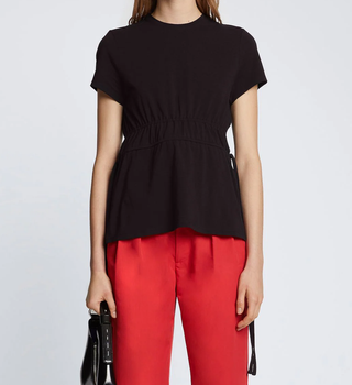 Ruched Side Tie T-Shirt  Black