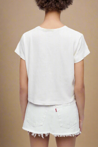 back model pose wearing wearing 1950's Boxy S/S Tee In Vintage White by re/done