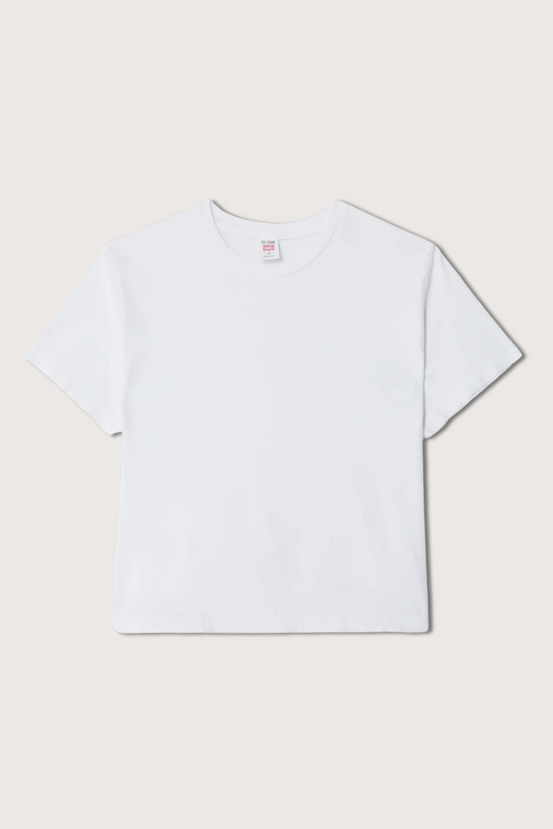 flat lay 1950's Boxy Short Sleeve cotton crewneck Tee In Optic White