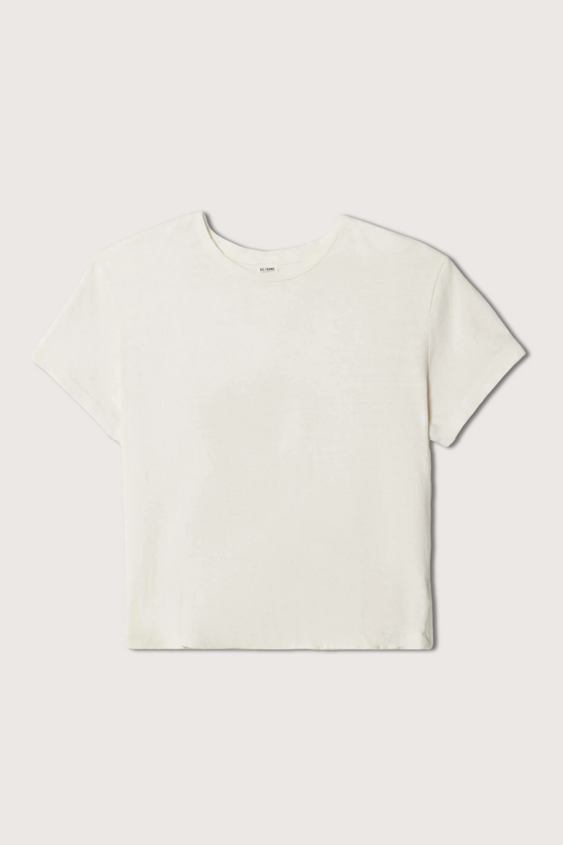 flat lay 1950's Boxy Short Sleeve cotton crewneck Tee In Vintage White