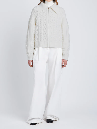 Chunky Cable Zip Sweater Off White