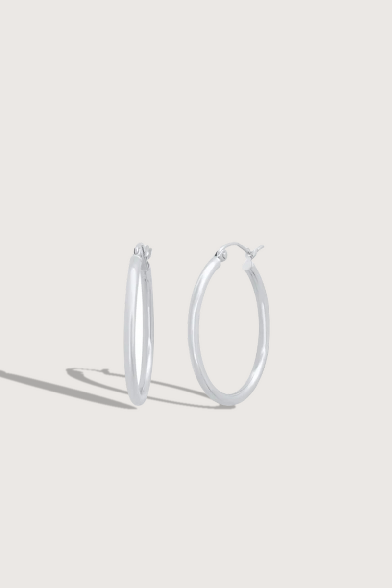 flat lay 1" Skinny Hoops White Gold
