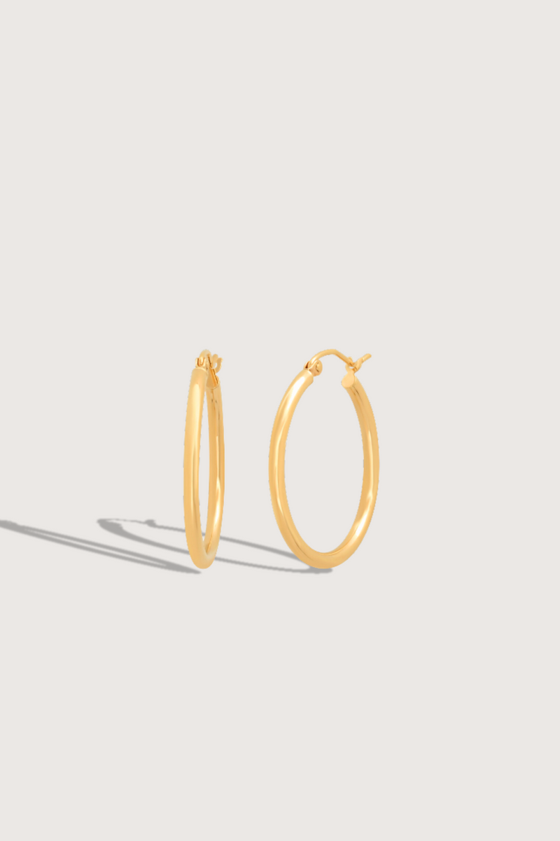 flat lay 1" Skinny Hoops Yellow Gold