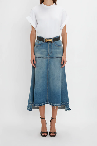 Fit & Flare Patched Denim Skirt