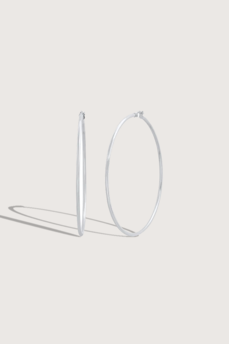 flat lay 2" Skinny Hoops White Gold 14k white gold