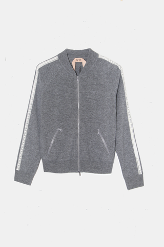 L/S Zip Up Cardi With Lace Trim  Grey