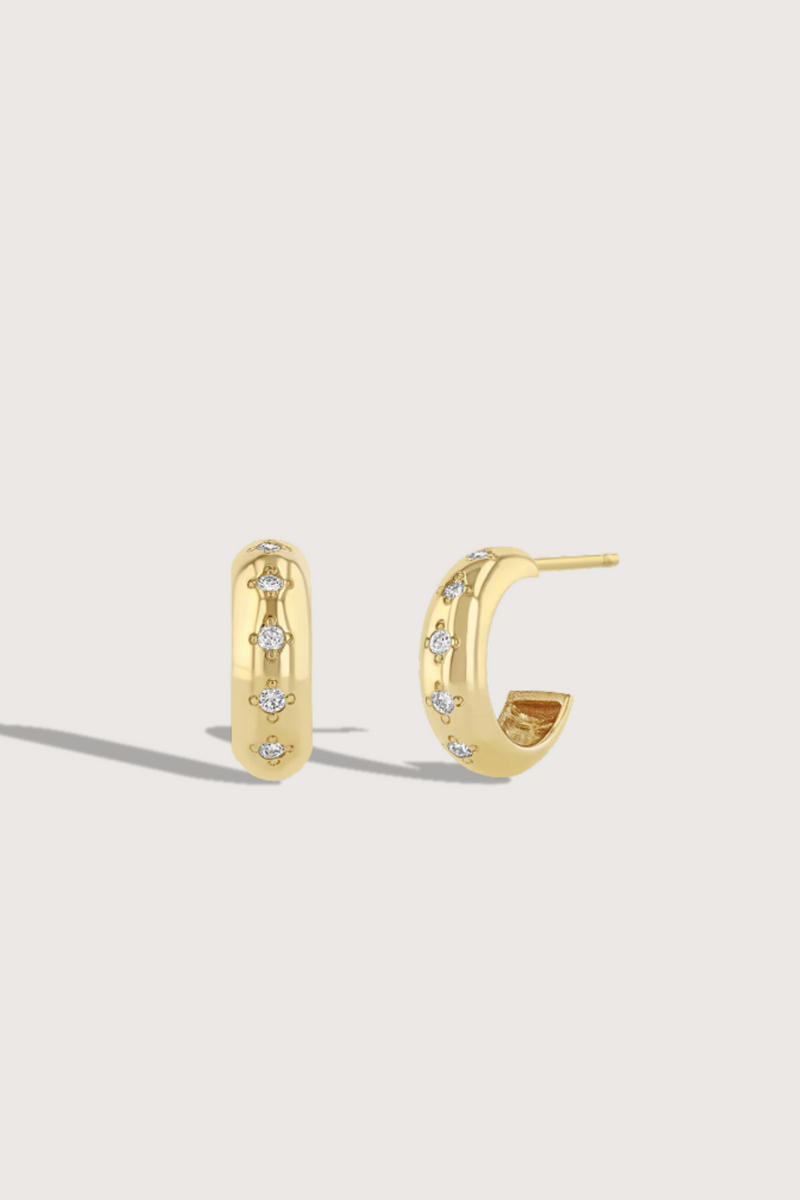 5 Diamond Chubby Huggie Hoops earrings 14k gold