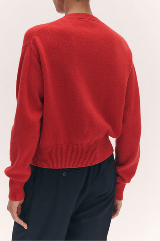 back profile Ada Crew Neck Cardigan Poppy Red  lambswool relaxed fit