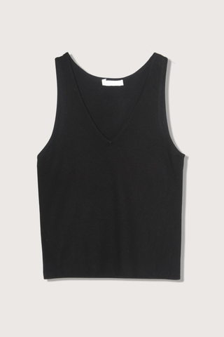 flat lay Addyson Tank black v-neck slim fit wool cashmere blend