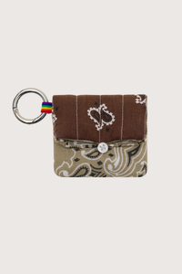 front profile Airpods Case Maroon/Beige bandana cotton with snap hook and button closure