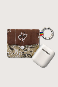 size comparison with airpods case for Airpods Case Maroon/Beige bandana cotton with snap hook