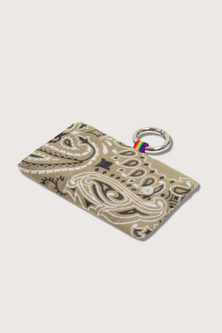 back of Airpods Case Maroon/Beige bandana cotton with snap hook