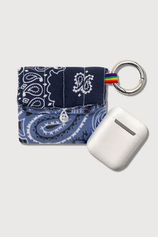 size comparison with airpods case for Airpods Case Navy/Chambray bandana cotton with snap hook