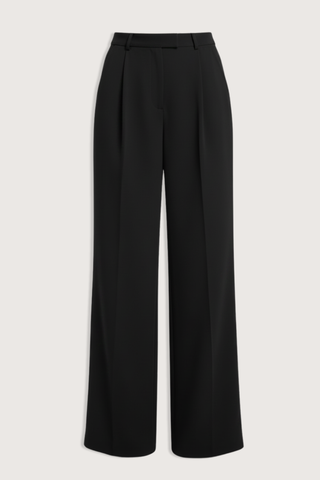 flat lay Alexis Mid Rise Trouser Black Mid-rise waist
Relaxed wide-leg
Front pleats
Hidden hook-and-clasp closure
100% Polyester