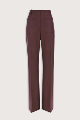 flat lay Alina Flannel Pant Acai (Merlot) Compact flannel wool
High waist
Wide leg
Front patch pockets
100% Wool fits waist with looser leg