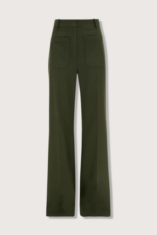 flat lay Alina Trouser Oregano high  rise wide leg with front and back patch pocket