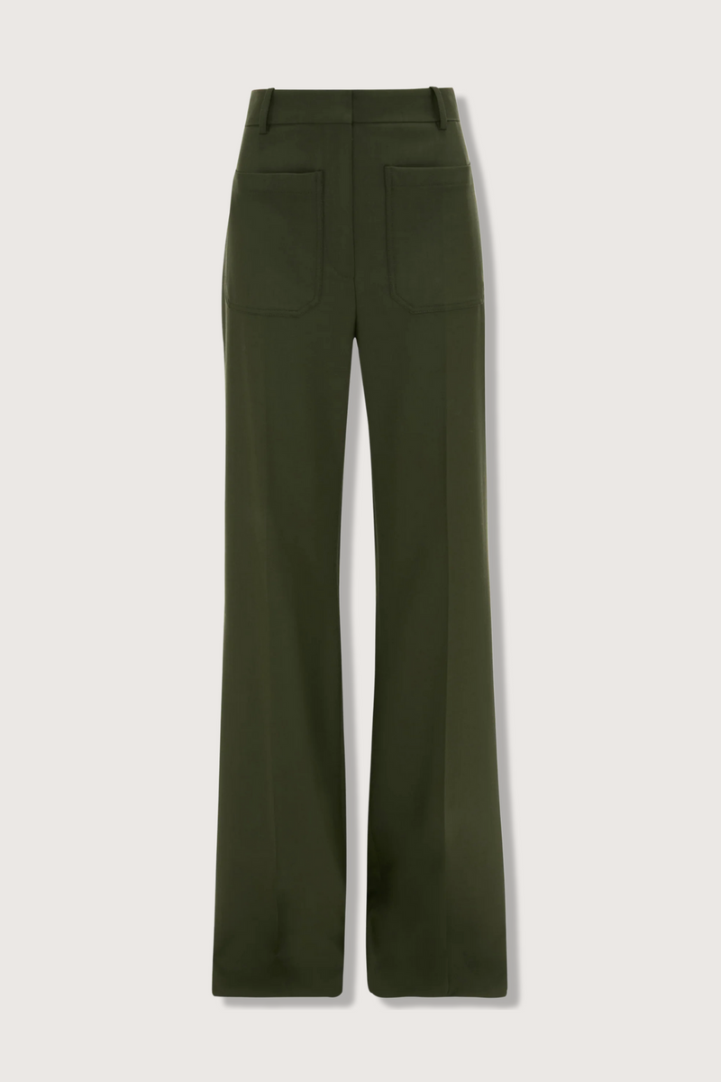 flat lay Alina Trouser Oregano high  rise wide leg with front and back patch pocket