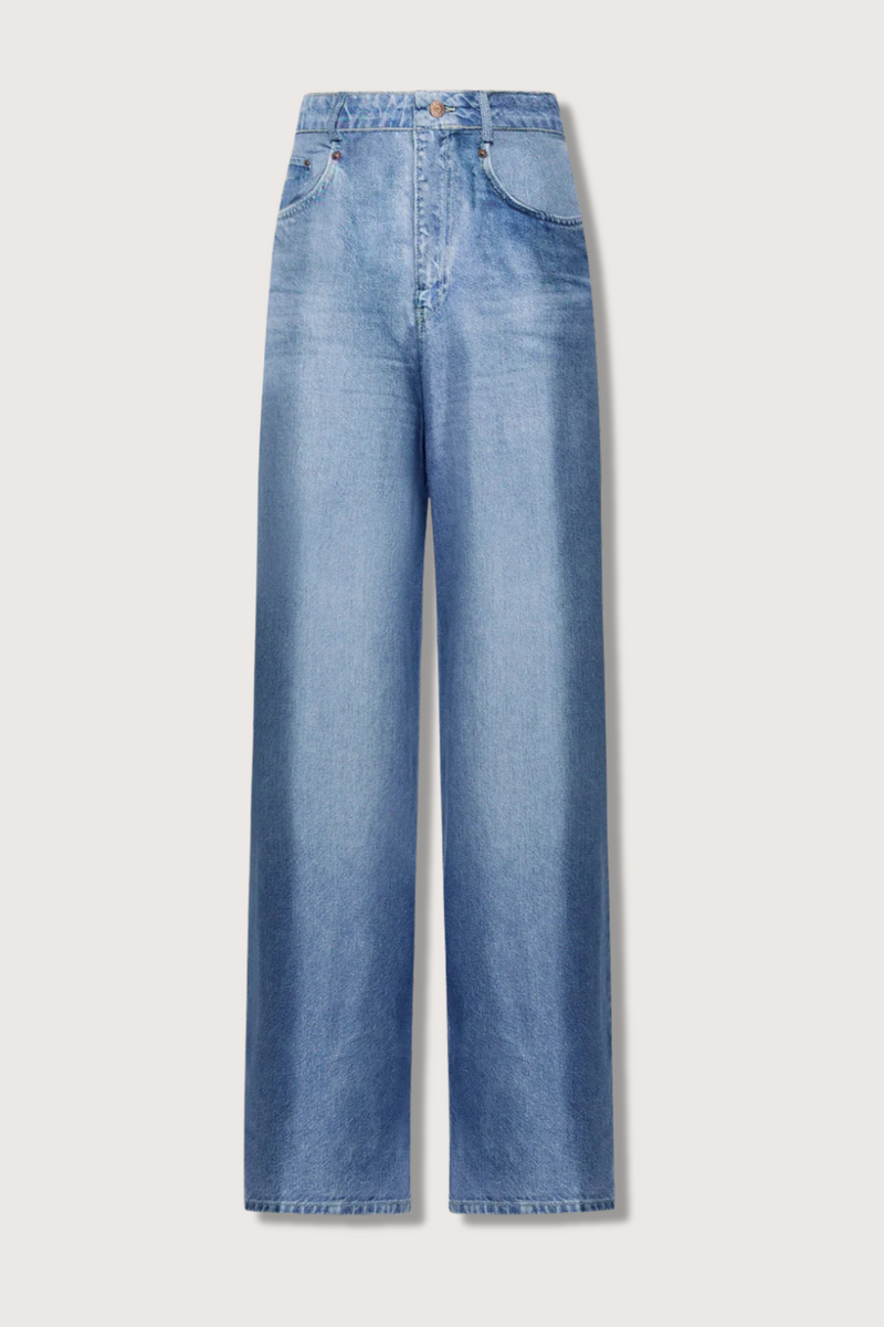 flat lay Aloe Silk Pants light blue  Mimic the casual attitude of denim with the refined fluidity of silk