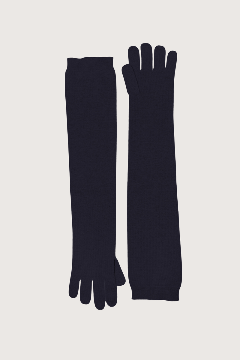 flat lay Alta Long Cashmere Gloves Midnight 100% Cashmere
Long length
Ribbed cuff