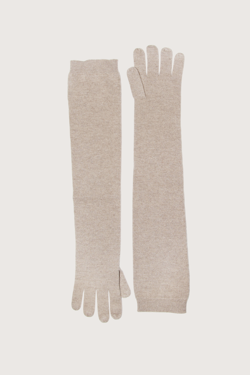 flat lay Alta Long Cashmere Gloves Sahara M 100% Cashmere
Long length
Ribbed cuff
