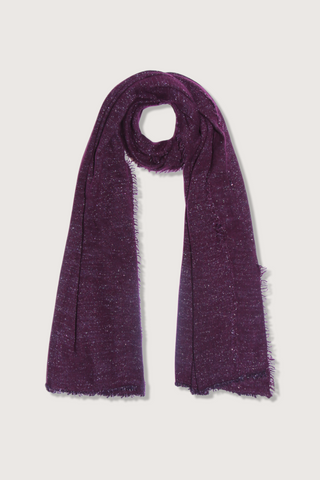 flat lay Alux Lurex Scarf Burgundy fringe edge