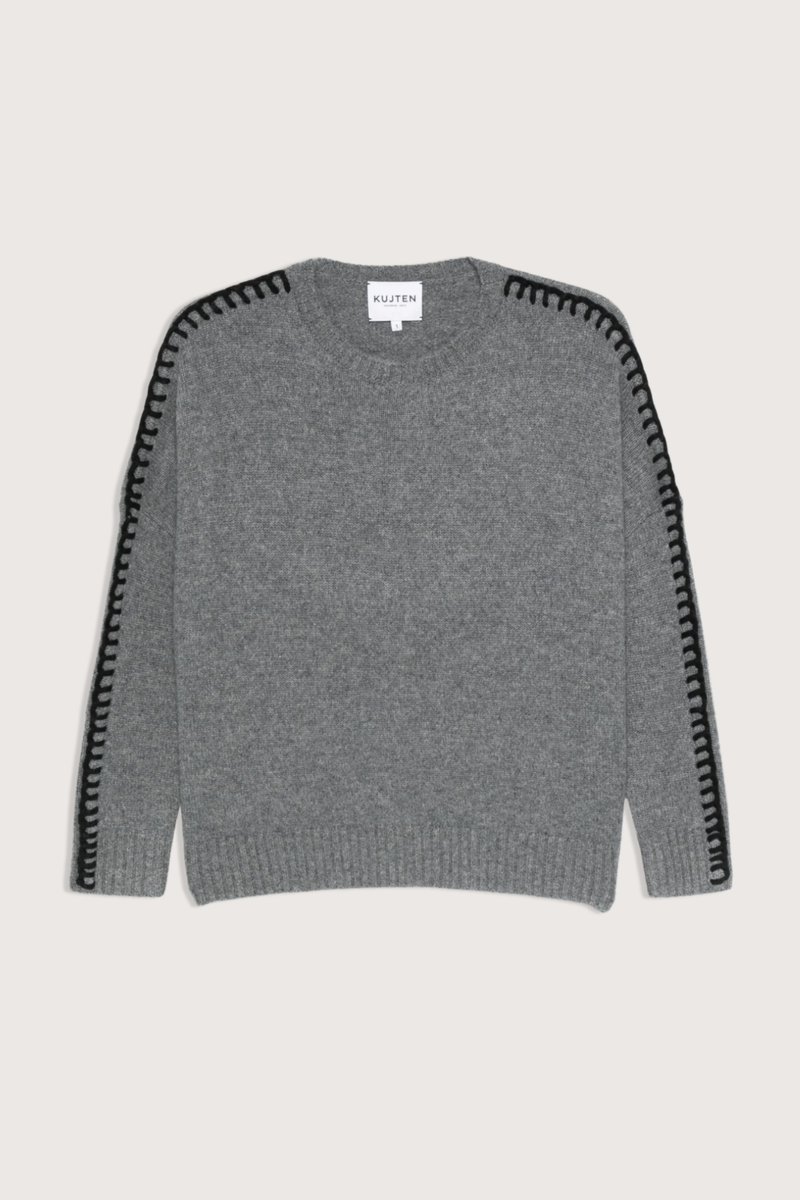 flat lay Amea Sweater Flannel gray Round neck sweater
Oversized cut
Composition: 100% cashmere
2-threads jersey knitting