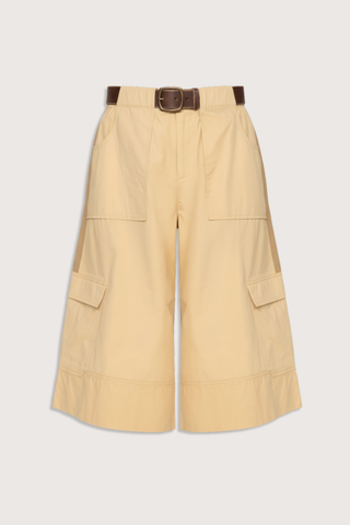 flat lay Andrea Culottes yellow khaki multi Workwear culottes
Cropped wide-leg silhouette
Two-tone coloring
Includes a leather belt
100% cotton