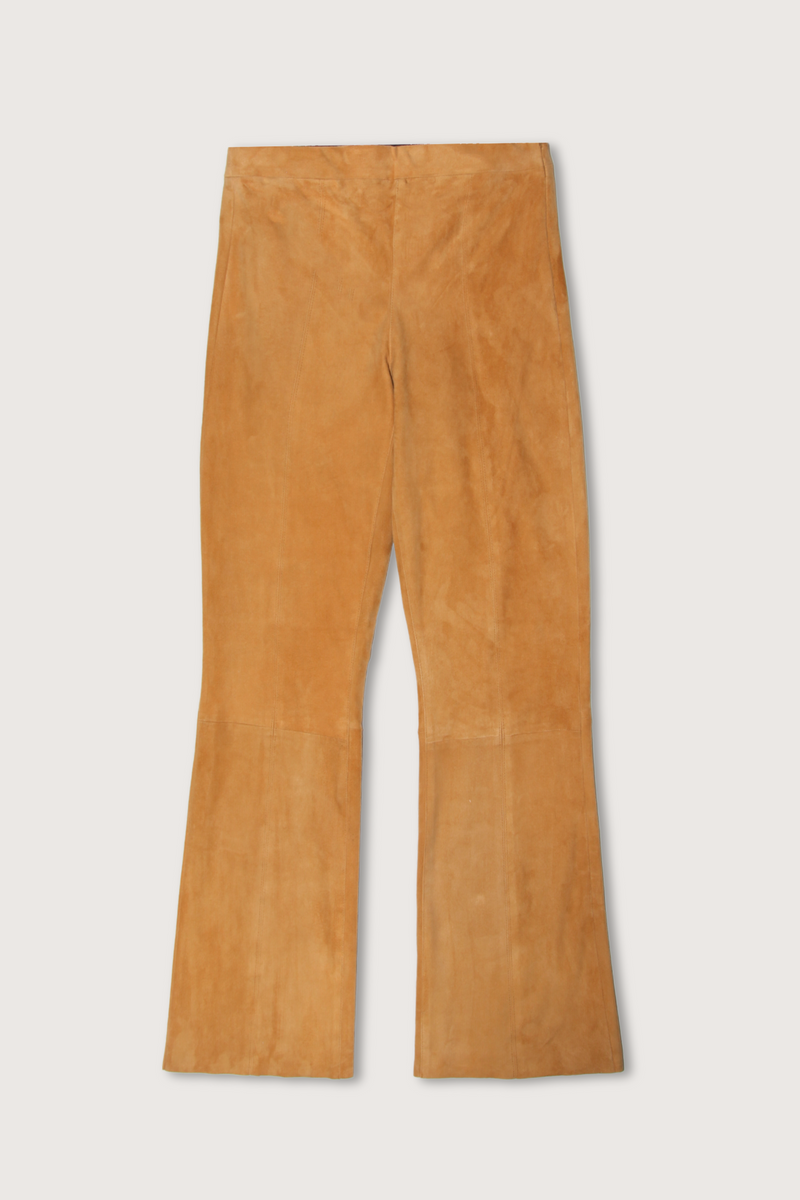 flat lay Ankle Flare pants with princess seam suede nutmeg with Elastic waistband, pull-on fit