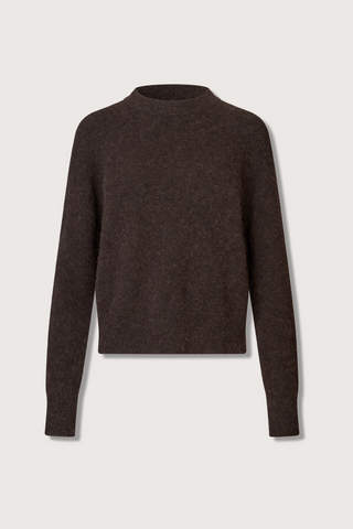 flat lay Anour O-N Sweater Black Coffee brown crewneck regular fit  dropped shoulders Rib-knitted crewneck collar, cuffs, and hem