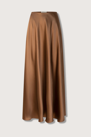 flat lay Antonia Satin Maxi silk Skirt sepia Bias, floor length