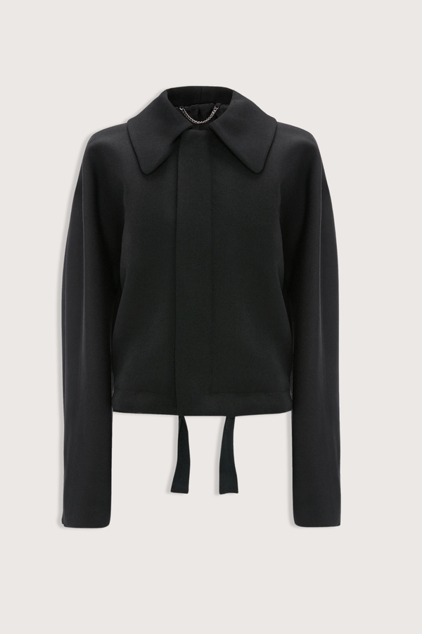 flat lay Arden Bomber Jacket black oversized fit Soft heavy gabardine
Hip length style with an oversized shoulder
Zip and Popper fastening
Side pockets and adjustable tied hem
100% Virgin Wool