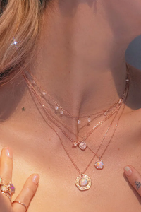 model wearing Arrow So True Necklace 14k gold with diamond