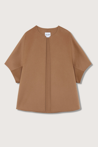 flat lay Asi Cape cashmere camel short kimono cape style
