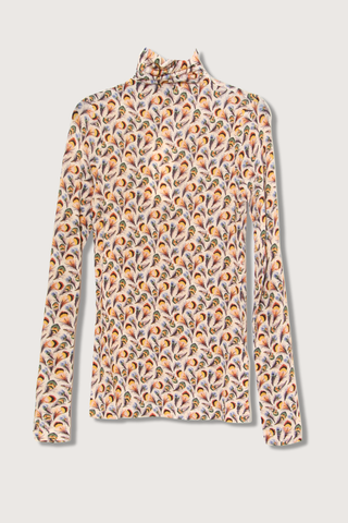 flat lay Aurelia Long Sleeve Turtleneck Top Neck Swan print slim fit