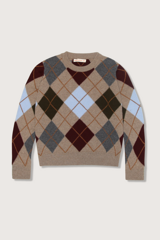 flat lay Ava Argyle Slouch Natural/Burgundy lambswool oversized fit, with a subtle slouch