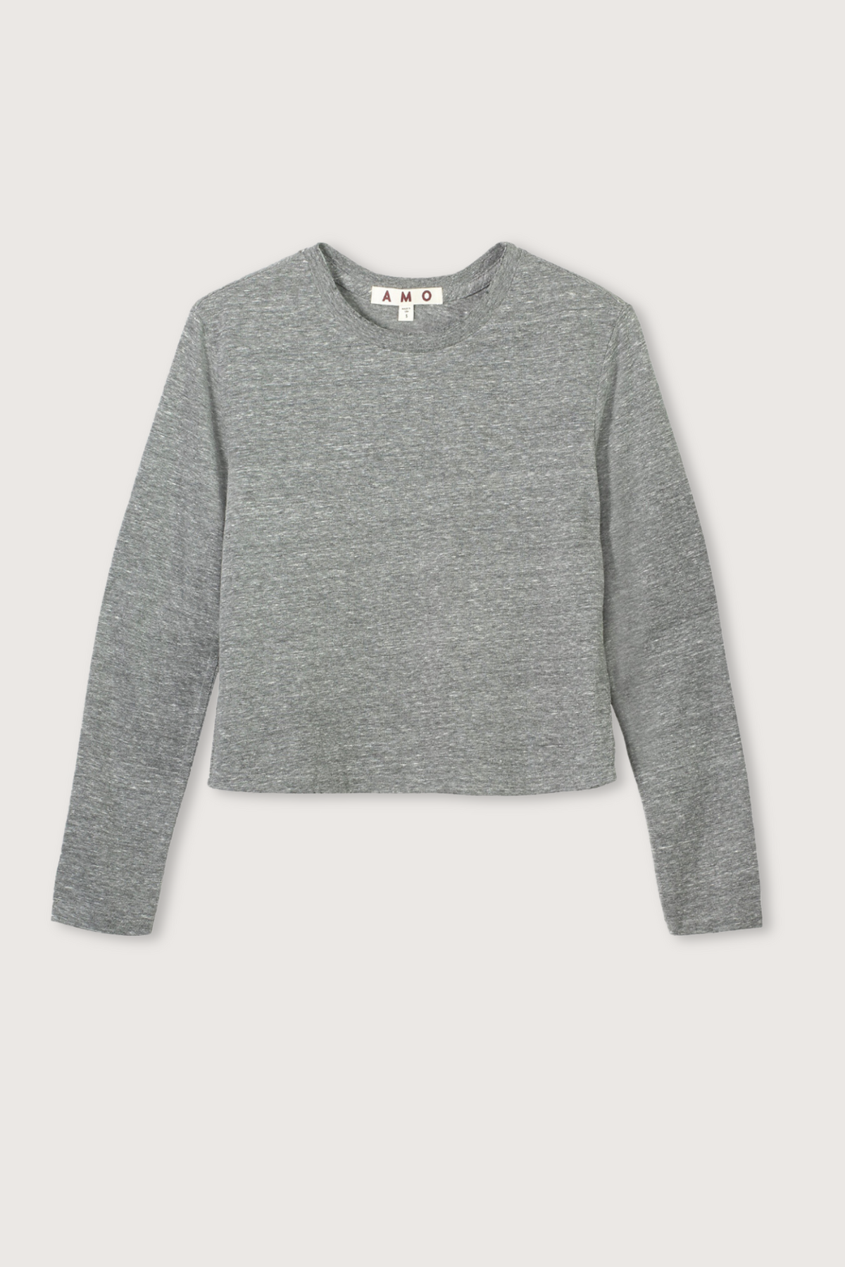 flat lay babe Long sleeve Tee Heather Grey by amo cotton crewneck