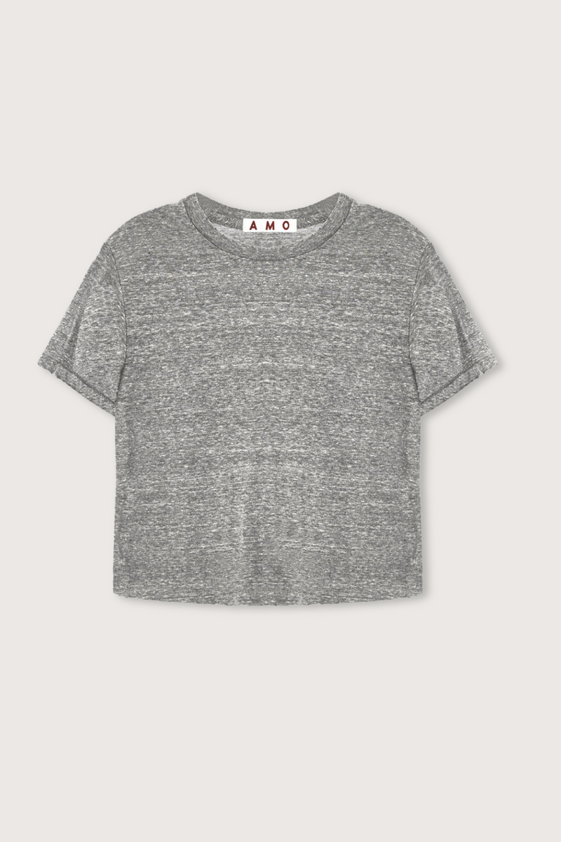 flat lay Babe short sleeve Heather Grey tee cotton by amo