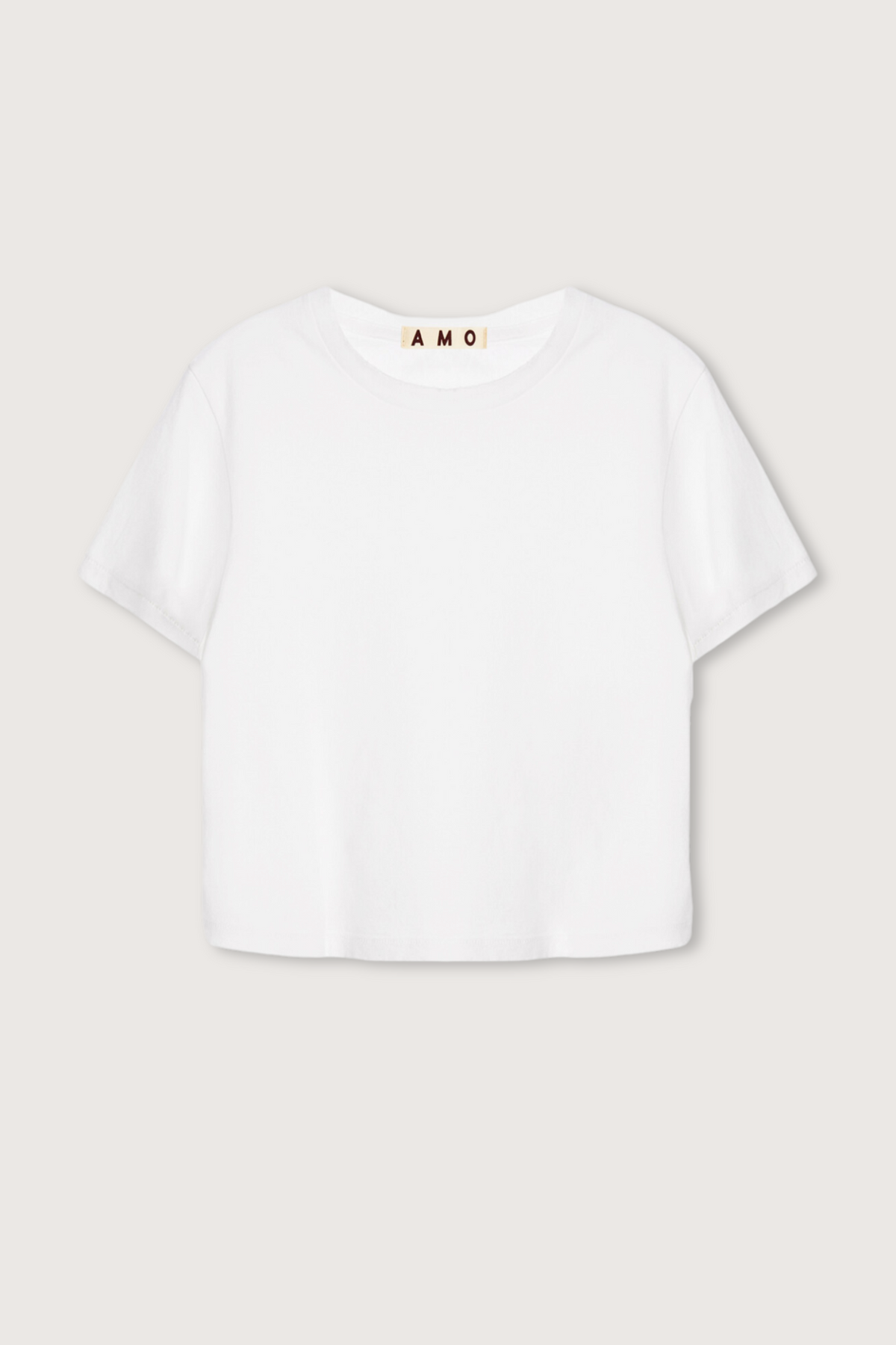 flat lay Babe short sleeve White cotton tee by amo crewneck