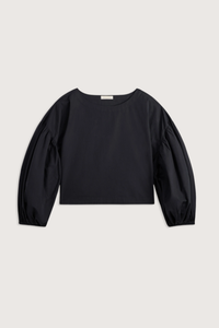 flat lay Balon Stripe Long Sleeve Top Black Oversized puffy sleeves
Elasticated cuff
Crewneck
Boxy cropped fit
Drop shoulder
poplin cotton