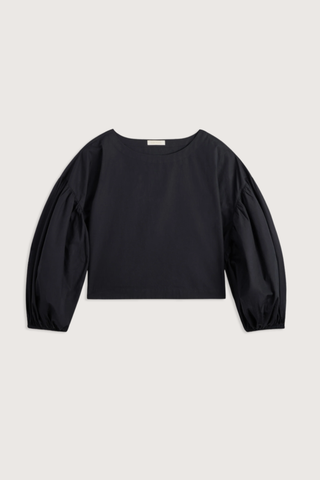 flat lay Balon Stripe Long Sleeve Top Black Oversized puffy sleeves
Elasticated cuff
Crewneck
Boxy cropped fit
Drop shoulder
poplin cotton