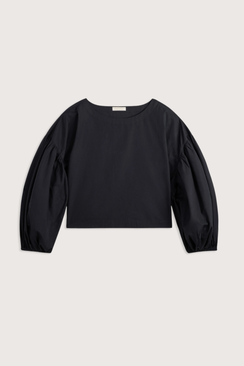 flat lay Balon Stripe Long Sleeve Top Black Oversized puffy sleeves
Elasticated cuff
Crewneck
Boxy cropped fit
Drop shoulder
poplin cotton