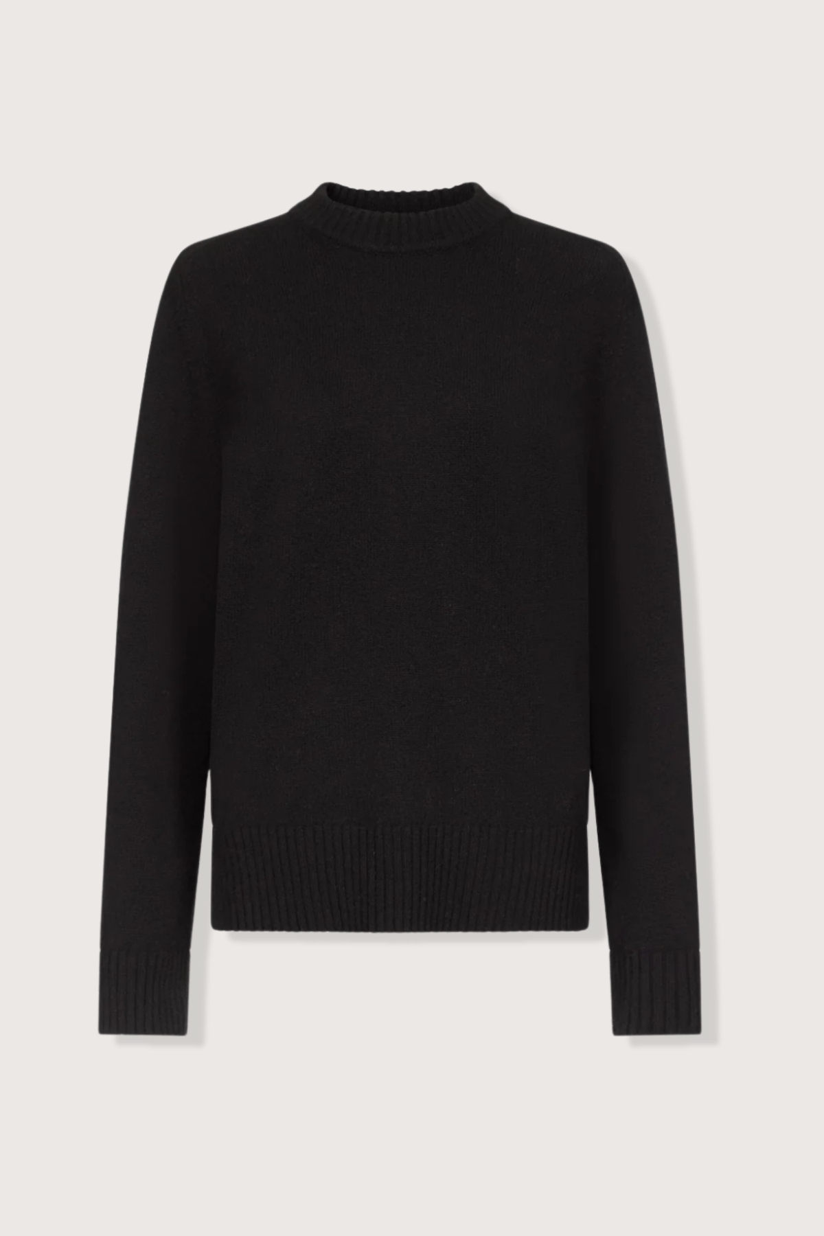 flat lay Baltra Crew Cashmere Black Ample fit
Drop shoulders
Ribbed neckline and hem
Composition : 100% CASHMERE