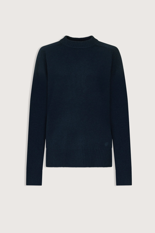flat lay Baltra Crew Cashmere Sweater Navy Ample fit
Drop shoulders
Ribbed neckline and hem
Composition : 100% CASHMERE