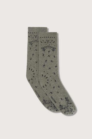 flat lay Bandana Cashmere Socks Khaki  green cashmere straight cut 2-threads printed jersey knitting