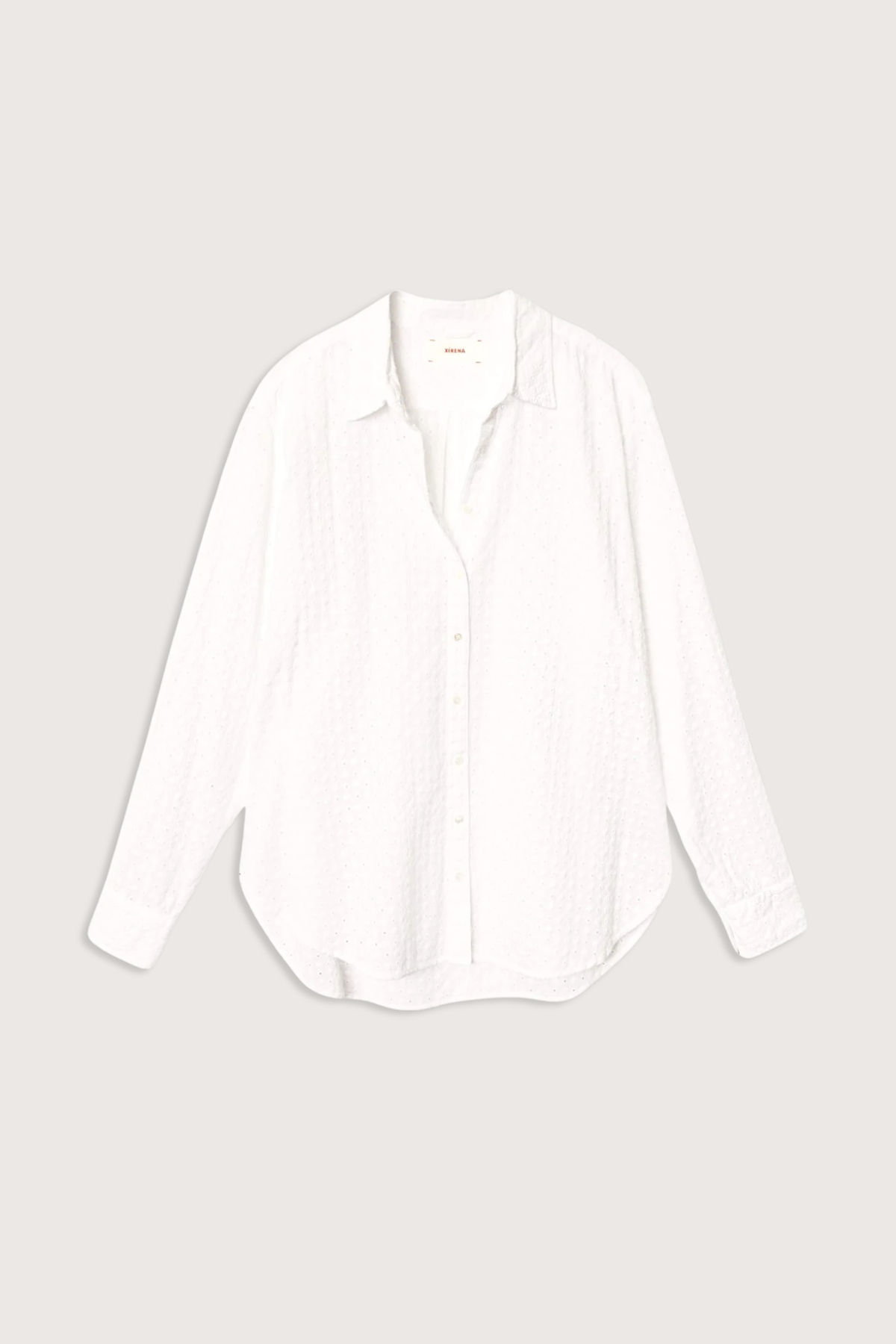 flat lay Beau Soleil Dot Embroidered Shirt white Eyelet cotton
Menswear-inspired shape
Soleil Dot Embroidery
100% Cotton