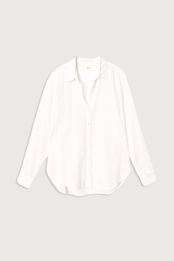 flat lay Beau Soleil Dot Embroidered Shirt white Eyelet cotton
Menswear-inspired shape
Soleil Dot Embroidery
100% Cotton