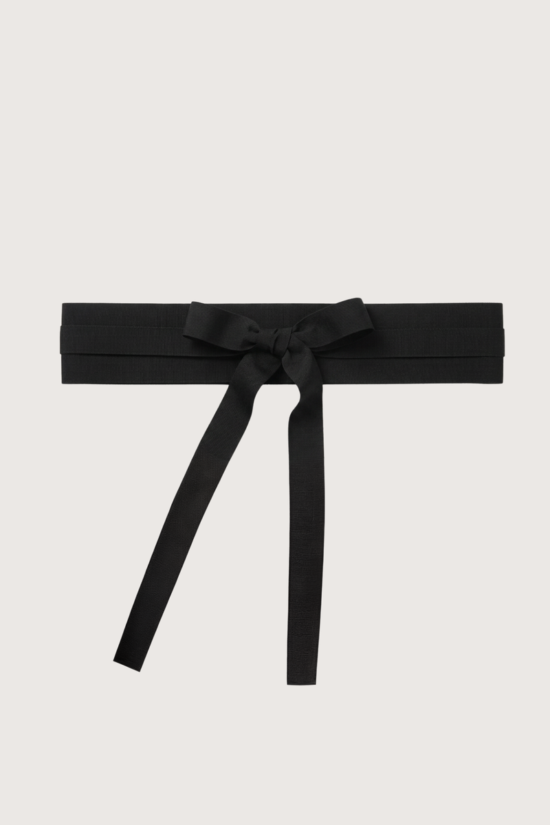 flat lay Belt black Adjustable
Self-tie belt
Cummerbund silhouette
100% Rayon