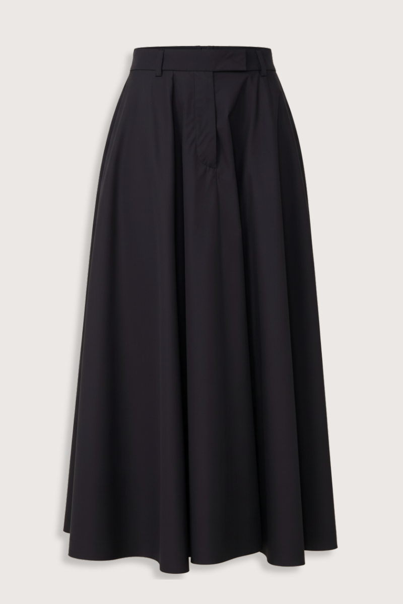 flat lay Bertille Poplin Skirt black Flared voluminous
Midi skirt
Regular fit
Hammer belt
Side seam pockets
Matching top available
Garment wash