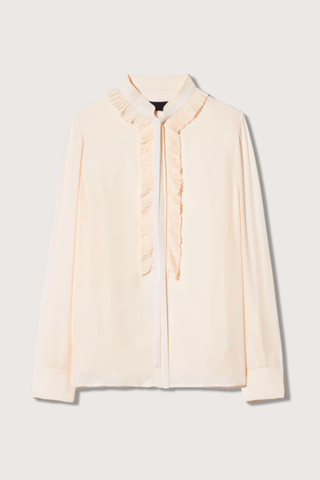 flat lay Bertille Ruffle Shirt IvoryRuffle on collar and button closure
Long sleeve silk ivory